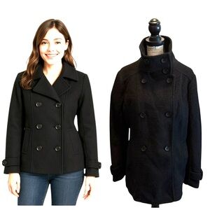 BNCI Blanc Noir Women’s Wool Boucle Pea Coat Black Size XL NWOT Double Breasted